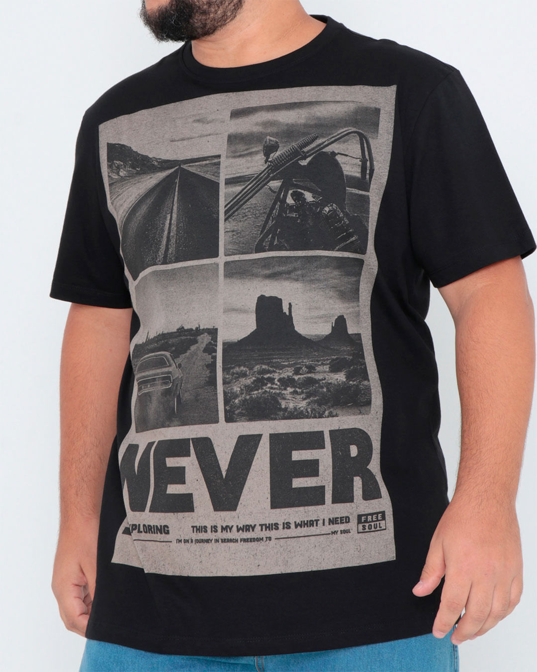Camiseta-Plus-Size-Manga-Curta-Estampada-Preta