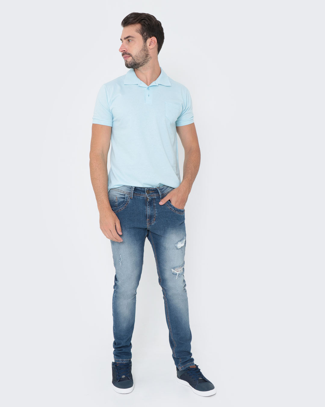 Polo-Masculina-Manga-Curta-Lisa-Azul-Claro