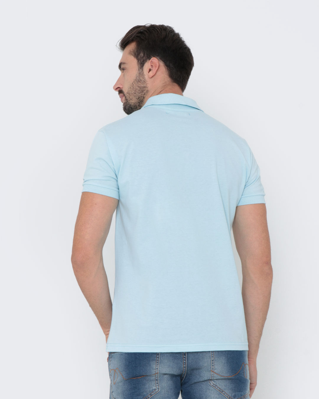 Polo-Masculina-Manga-Curta-Lisa-Azul-Claro