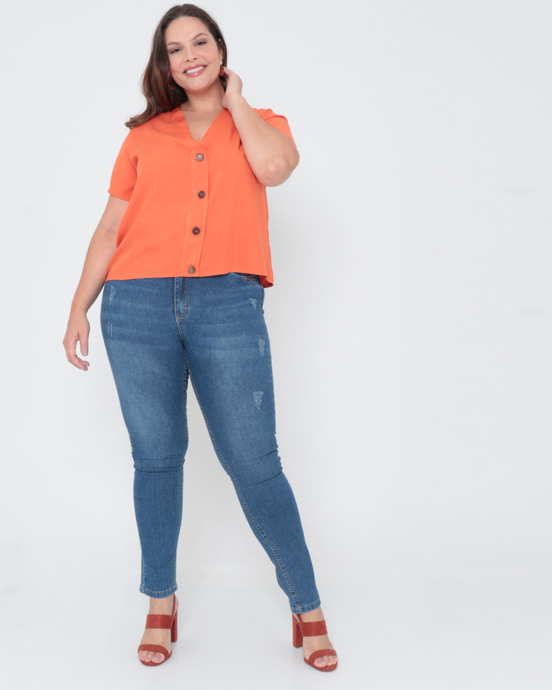 Blusa-Plus-Size-Decote-V-Lisa-Laranja