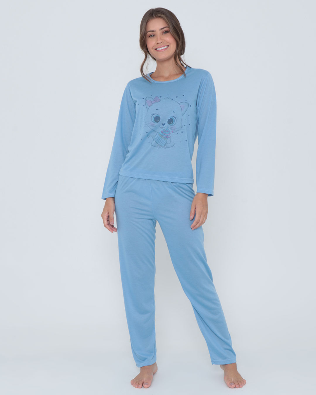 Pijama-Longo-Liso-Com-Silk7002---Azul-Medio