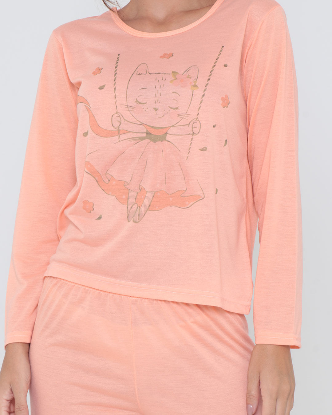 Pijama-Longo-Liso-Com-Silk7002---Laranja-Claro