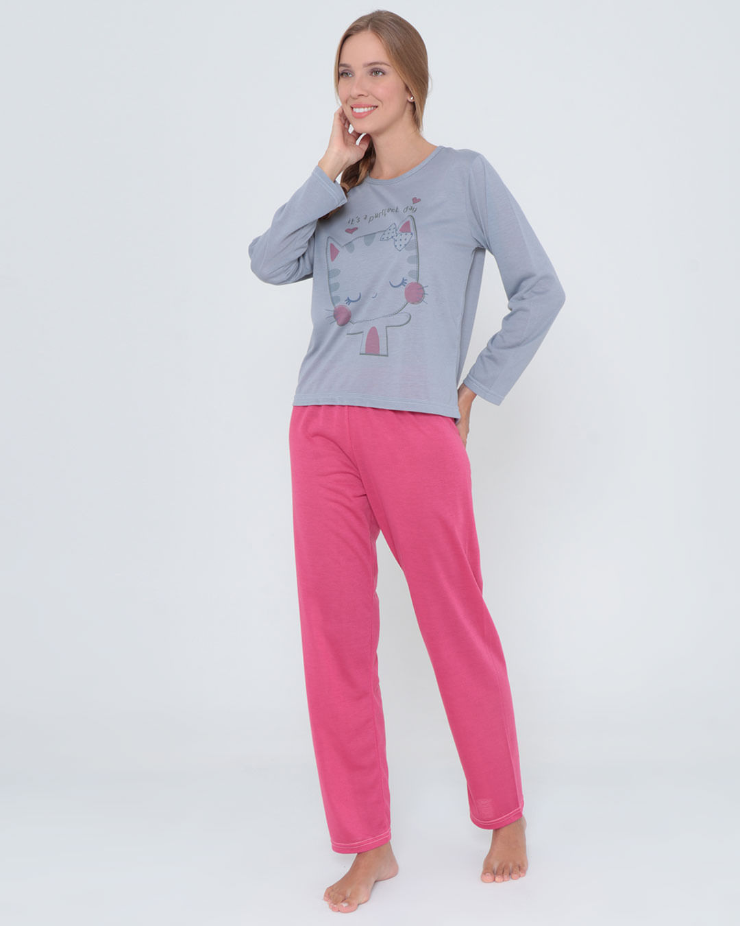 Pijama-Longo-Liso-Com-Silk7002---Cinza-Medio