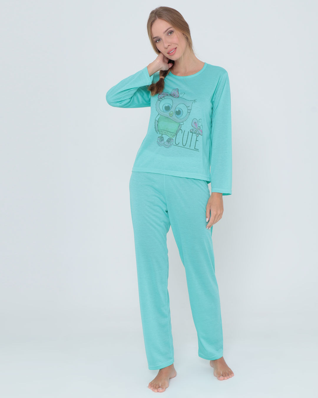 Pijama-Longo-Liso-Com-Silk7002---Verde-Claro