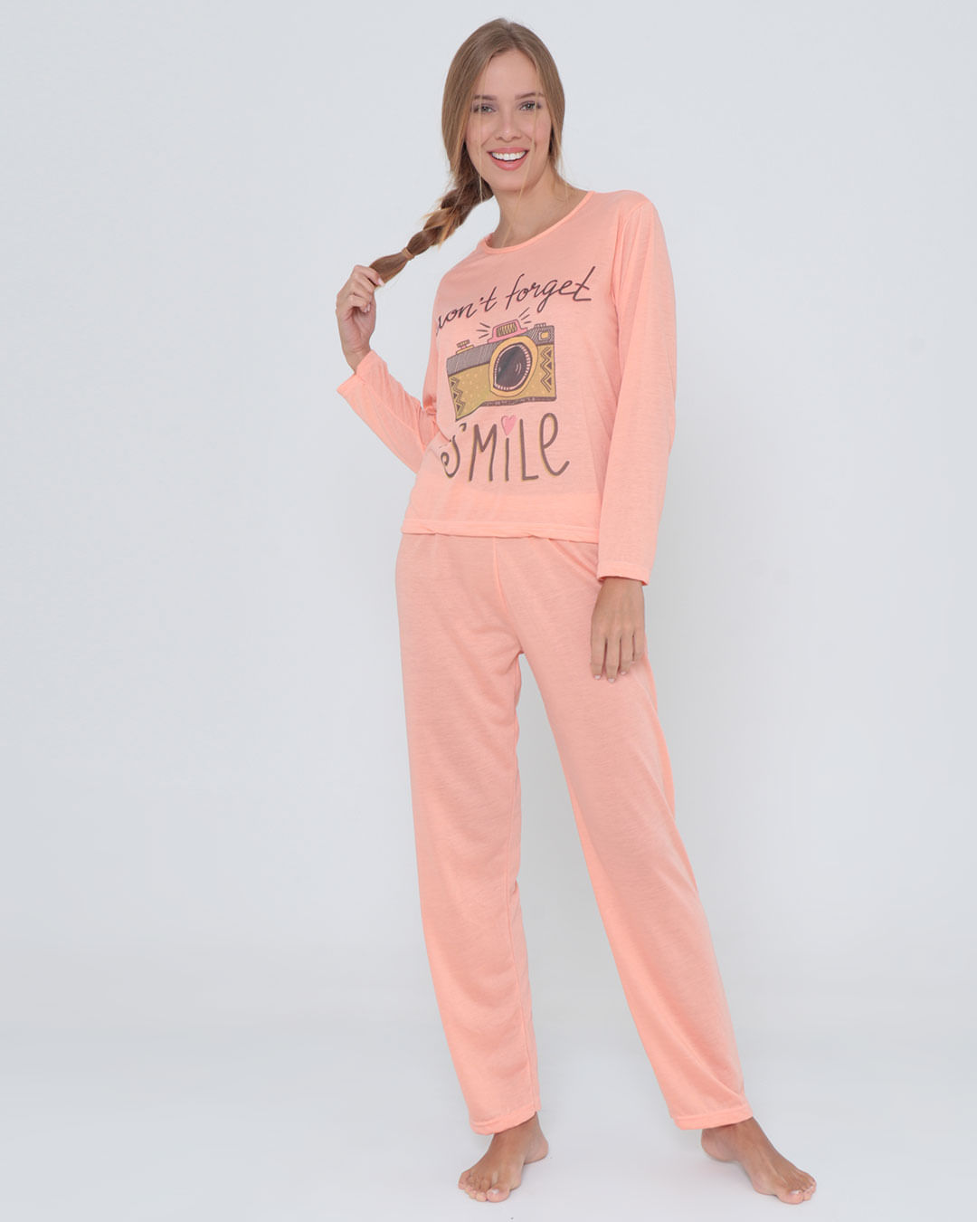 Pijama-Longo-Liso-Com-Silk7002---Laranja-Claro