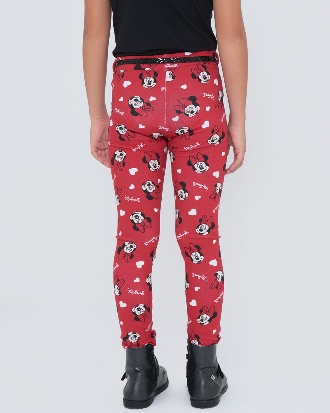 Calça Legging Infantil Com Cinto Minnie Disney Vermelha