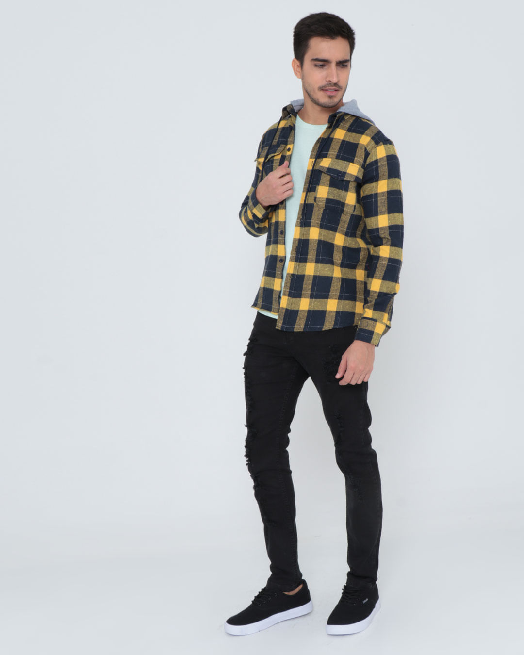 Camisa-De-Fs02-Flanela-Com-Capuz---Mostarda--Xadrez