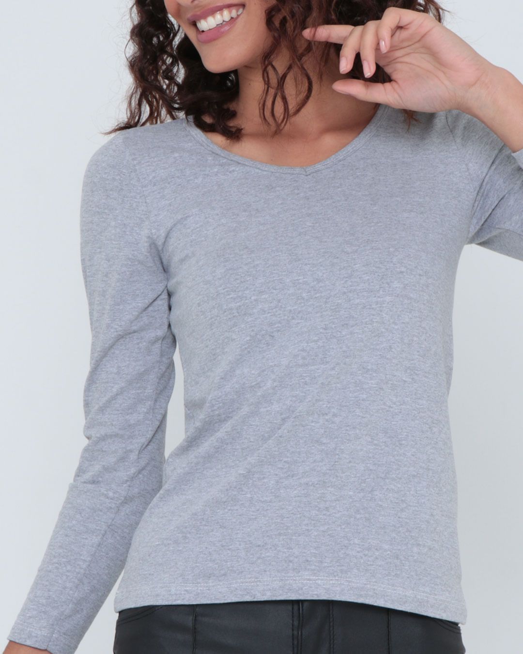 Blusa-3969-Gola-V-Ml-Mescla---Cinza-Claro