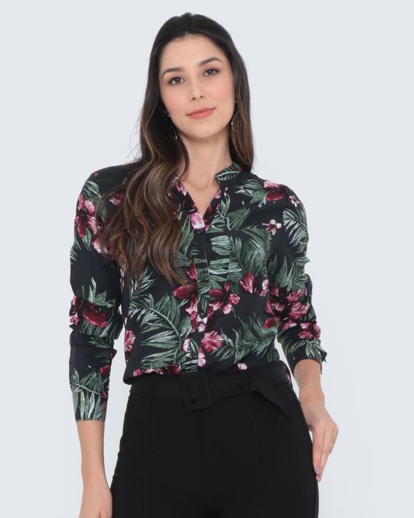 Camisa Feminina Viscose Floral Preta M