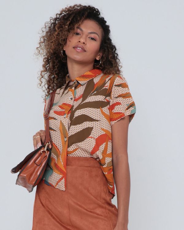Camisa Feminina Estampada Floral Laranja G