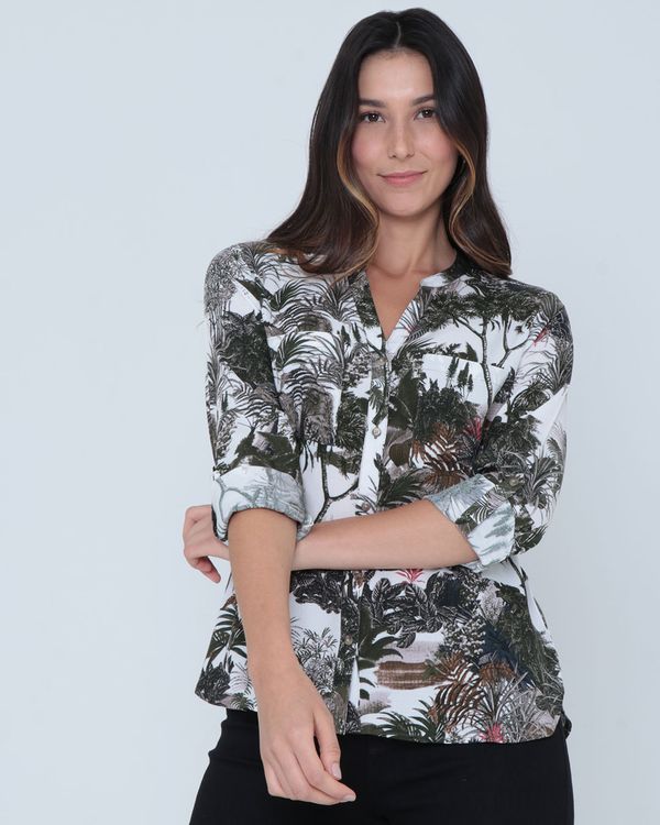 Camisa Feminina Viscose Floral Azul GG