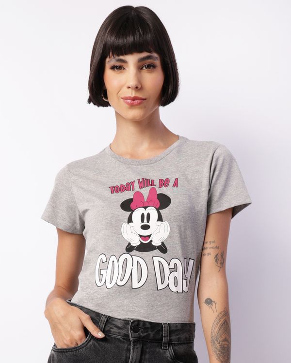 Camiseta Feminina Disney Minnie Manga Curta Cinza M