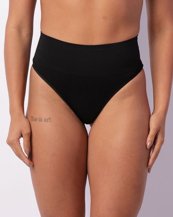 Calcinha Feminina Biquíni Sem Costura Cós Alto Preta M
