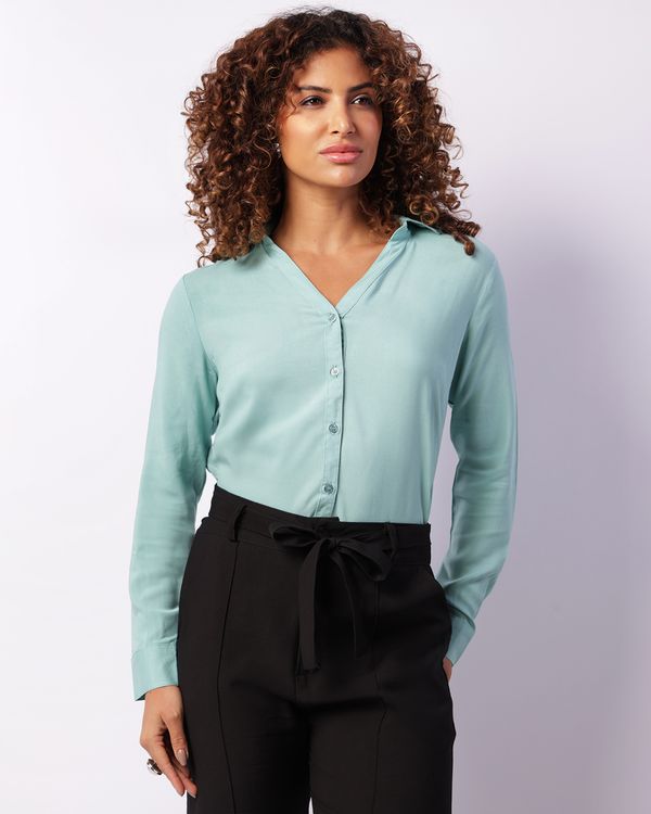 Camisa Feminina Berry & Co. Viscose Manga Longa Verde G