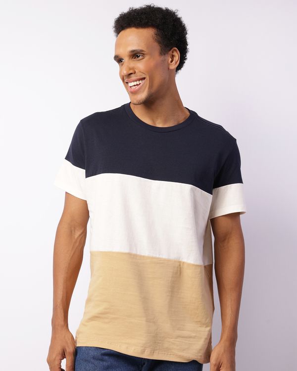 Camiseta Masculina Básica Recortes Manga Curta Marinho GG