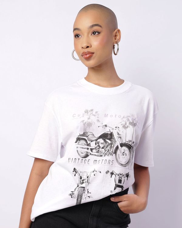 Camiseta Feminina Estampa Moto Manga Curta Branca P
