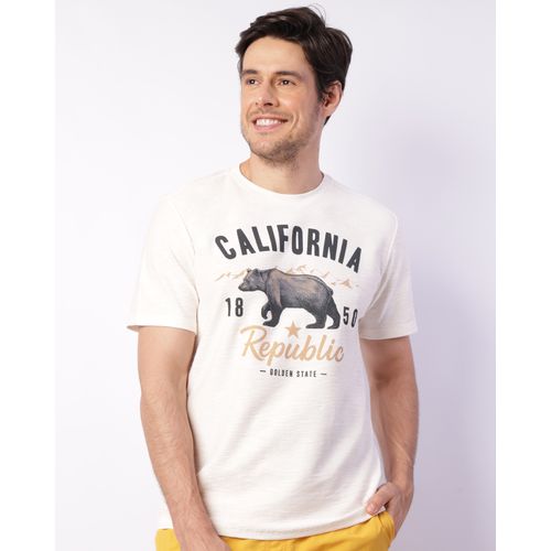 Camiseta Masculina Manga Curta Texturizada Estampada Off White