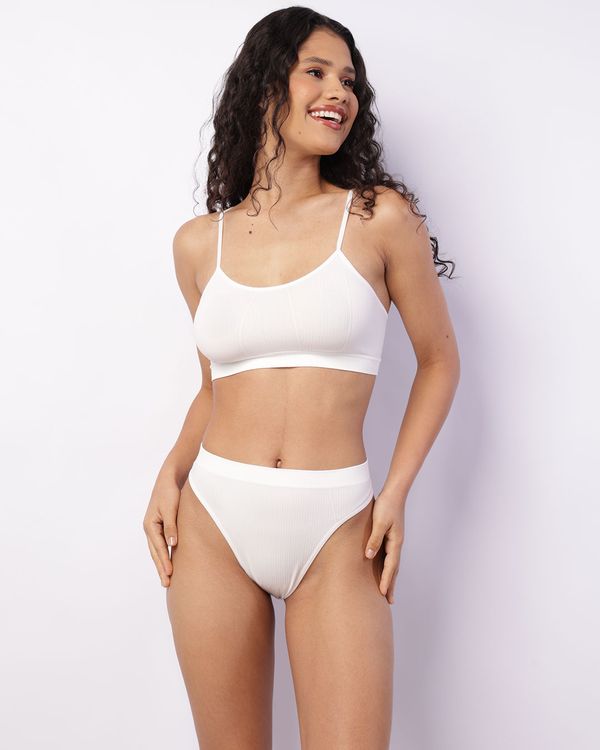 Conjunto Feminino Sutiã + Calcinha Fio Dental Texturizado Off White GG