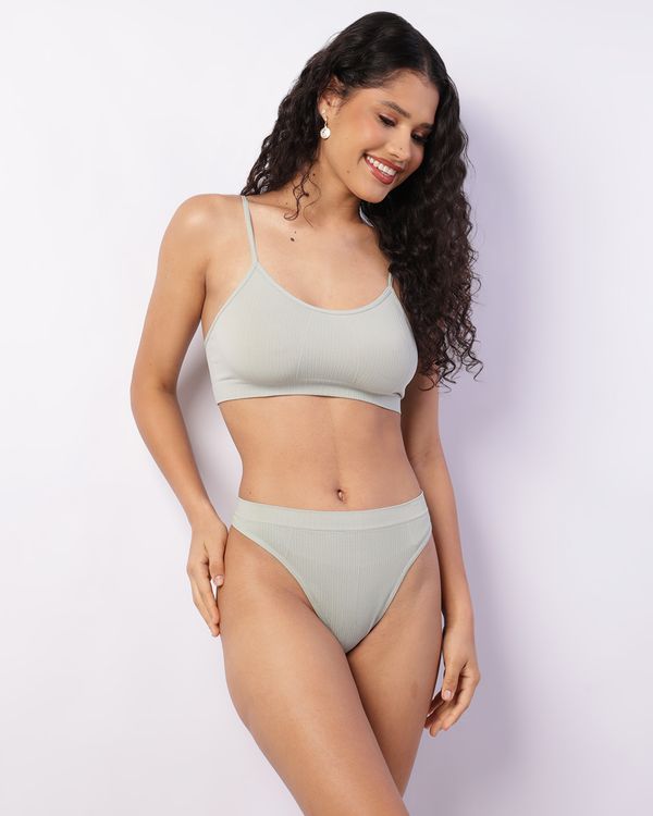 Conjunto Feminino Sutiã + Calcinha Fio Dental Texturizado Verde GG