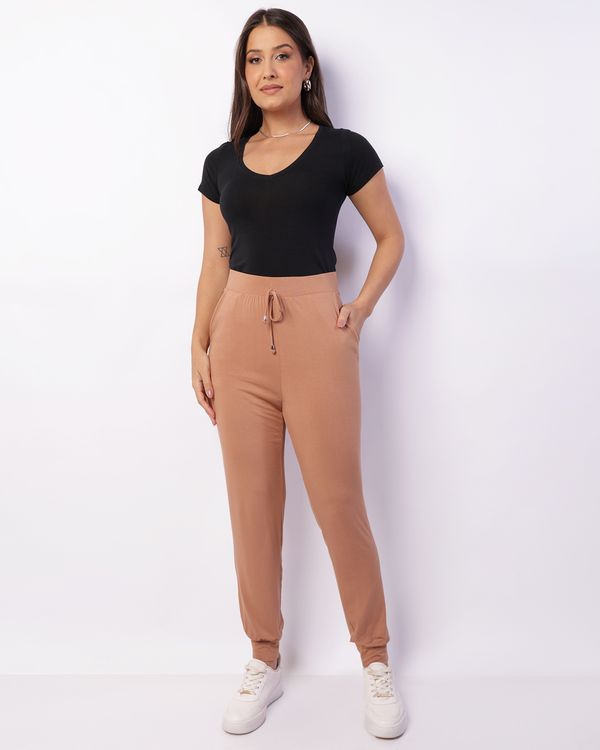 Calça Feminina Jogger Viscose Com Bolsos Bege M