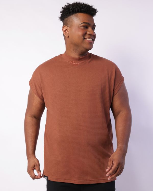 Regata Masculina Plus Size Overcore Maquinetada Marrom G1