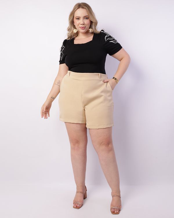 Short Plus Size Feminino Alfaiataria Bege G1