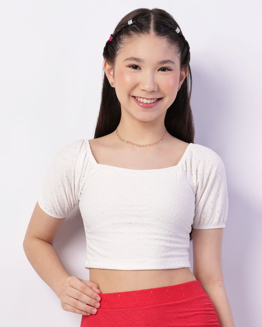 Blusa Juvenil Cropped Laise Branca
