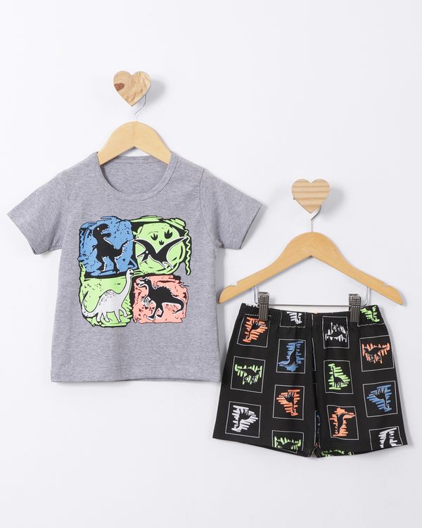 Pijama Bebê Curto Estampa Dinossauro Cinza 3