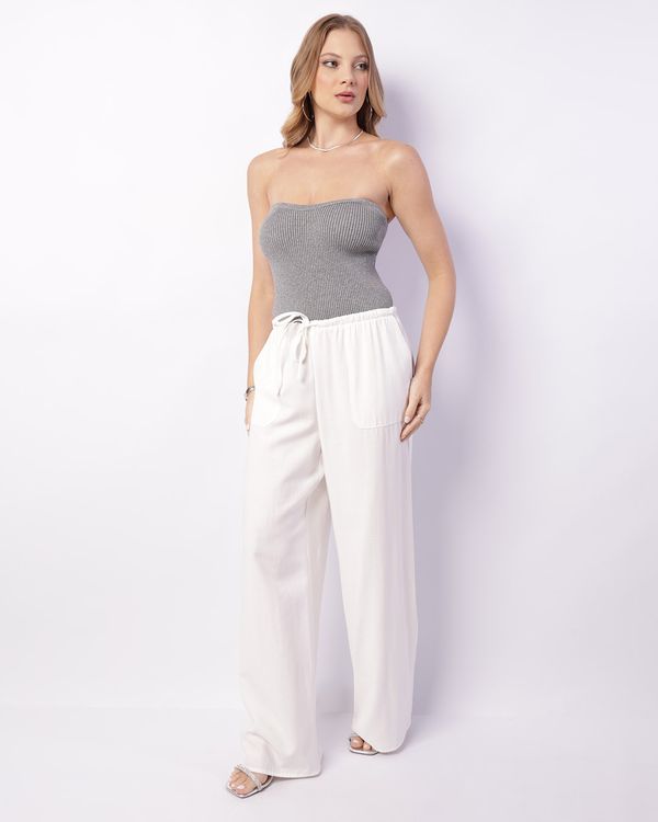 Calça Feminina Pantalona Viscose Bolsos Off White 38