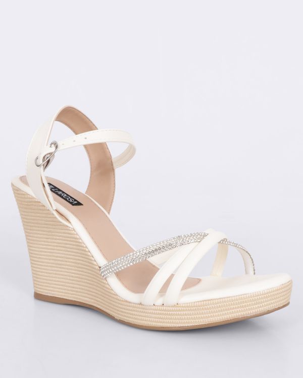 Sandália Feminina Anabela Espadrille Strass Com Fivela Off White 37