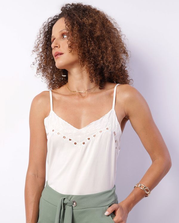 Regata Feminina Viscose Bordado Com Entremeio Branca G