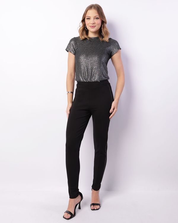 Calça Feminina Legging Berry & Co. Strass Recortes Preta P
