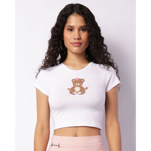Blusa Feminina Cropped Estampa Frontal Branca