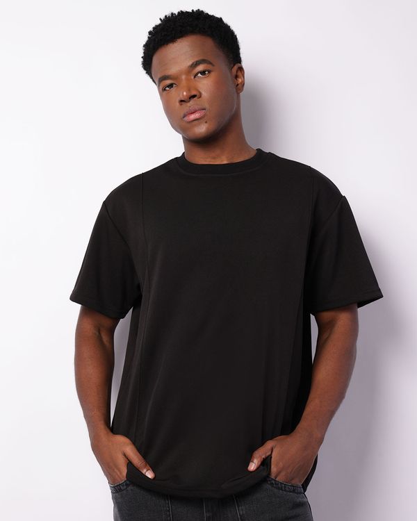 Camiseta Masculina Manga Curta Básica Recorte Preta M