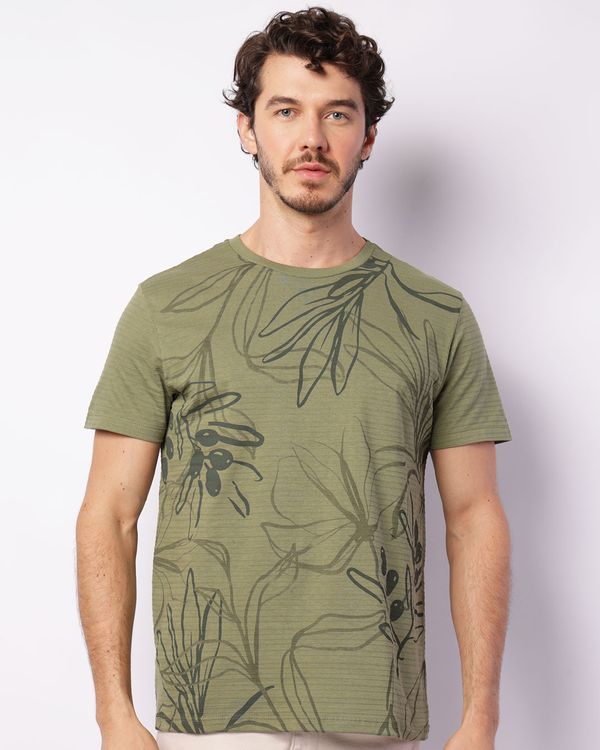 Camiseta Masculina Manga Curta Texturizada Estampa Folhagem Verde M