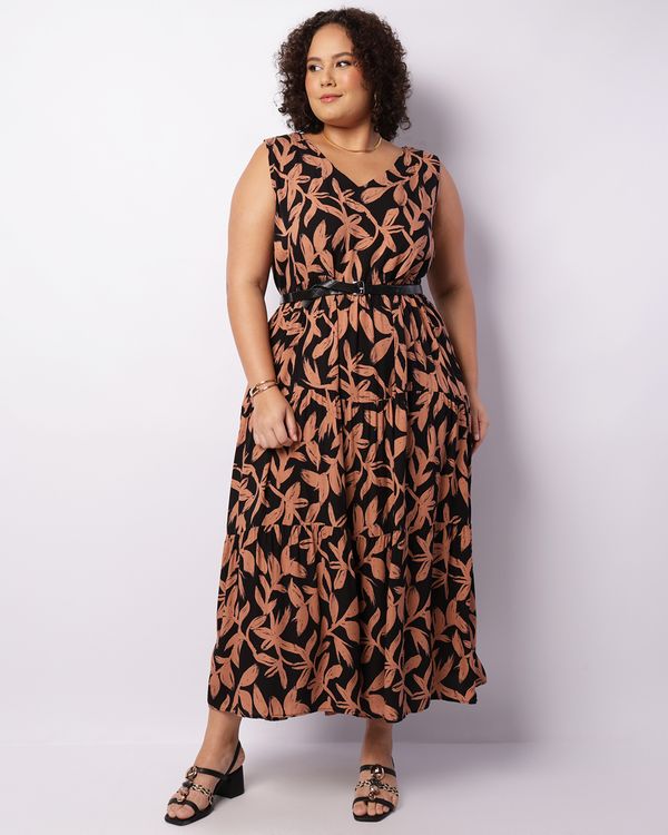 Vestido Plus Size Feminino Longo Berry & Co. Três Marias Marrom G3
