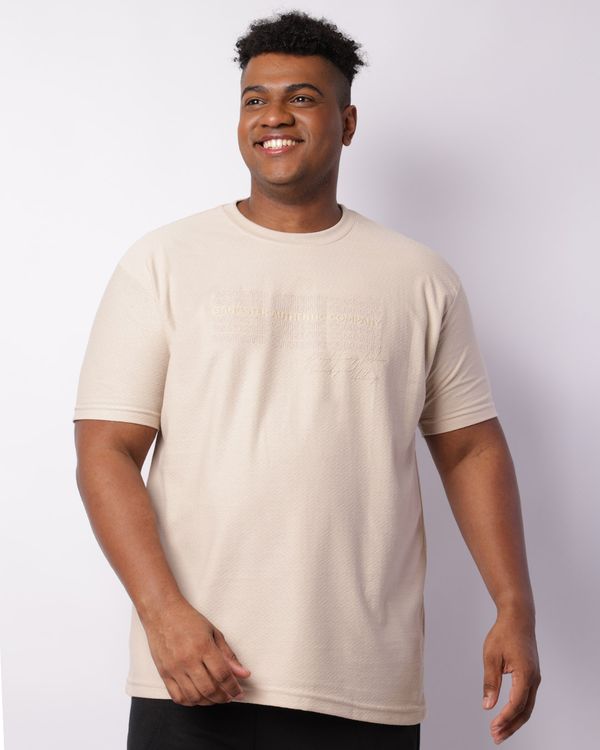 Camiseta Plus Size Masculina Gangster Texturizada Manga Curta Bege G2