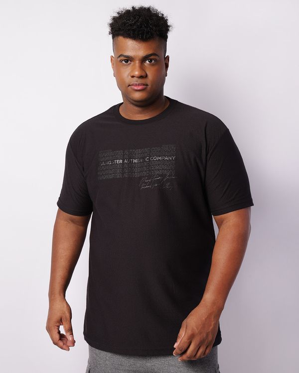 Camiseta Plus Size Masculina Gangster Texturizada Manga Curta Preta G1