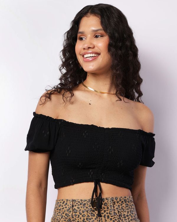 Blusa Feminina Cropped Berry & Co. Ciganinha Colissê Preta P