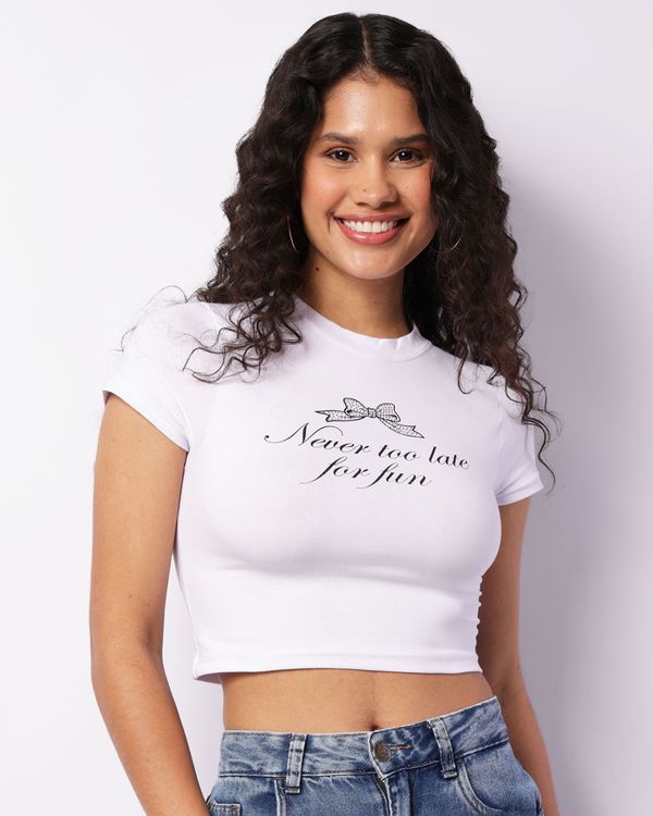 Blusa Feminina Cropped Estampada Branca M