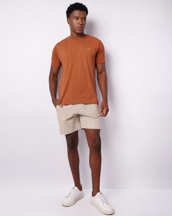 Bermuda Sarja Masculina Reta Listrada Com Cordão Bege GG