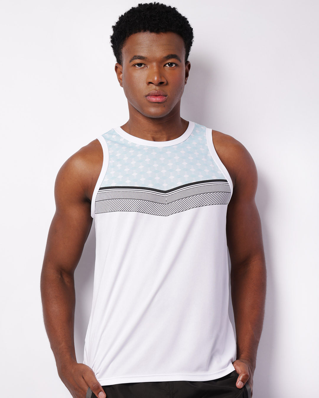 Regata Esportiva Masculina Dry Fit Estampa Branca