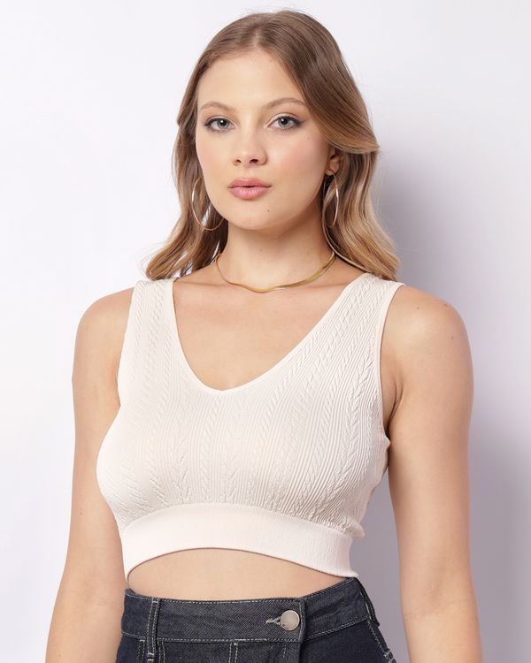 Regata Feminina Cropped Sem Costura Texturizada Bege G