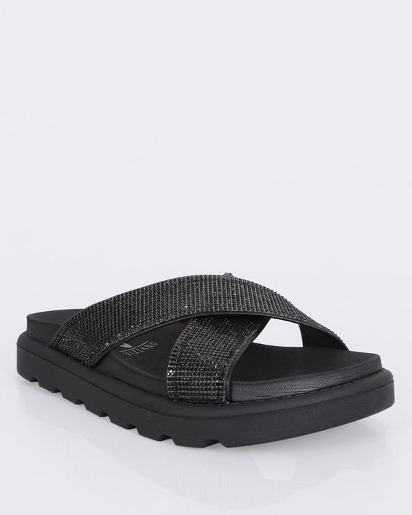 Sandália Rasteira Feminina Vizzano Flatform Com Strass Preta 36