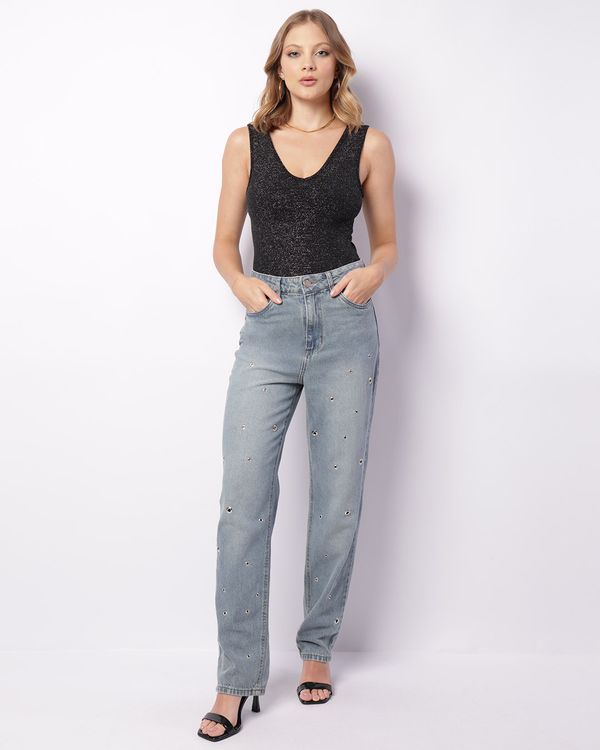 Body Feminino Regata Sem Costura Lurex Preto P