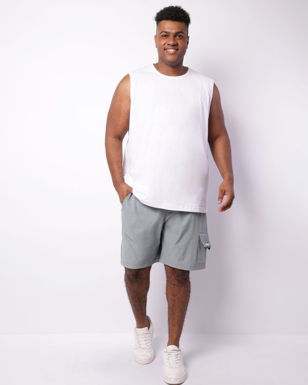 Bermuda Plus Size Masculina Reta Bolso Cargo Com Cordão Cinza G2