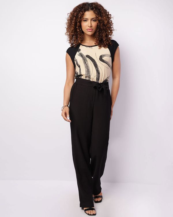 Calça Feminina Berry & Co. Reta Viscose Amarração Preta GG