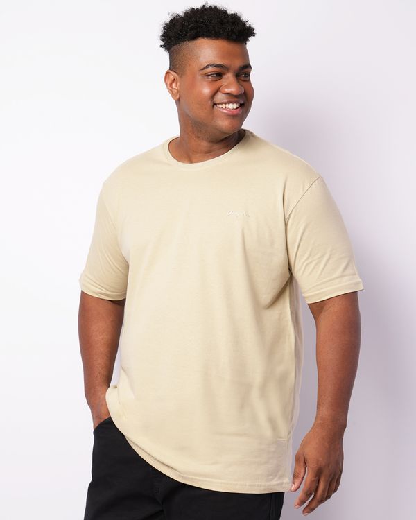 Camiseta Plus Size Masculina Gangster Manga Curta Bege G3