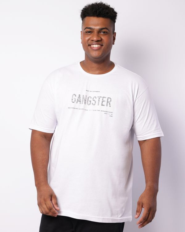 Camiseta Plus Size Masculina Gangster Manga Curta Branca G4