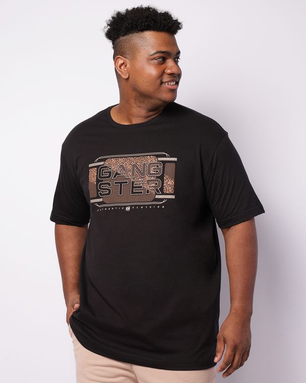 Camiseta Plus Size Masculina Gangster Manga Curta Preta G3